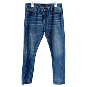 The Kooples Jeans Men's 33 HP1103 Slim Staight Whiskering Button Fly 34" Inseam
